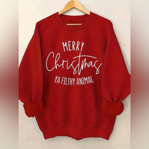 Sweaters - Holiday Christmas Red Cotton Sweatshirt New Unisex Fleece Oversized Boutique